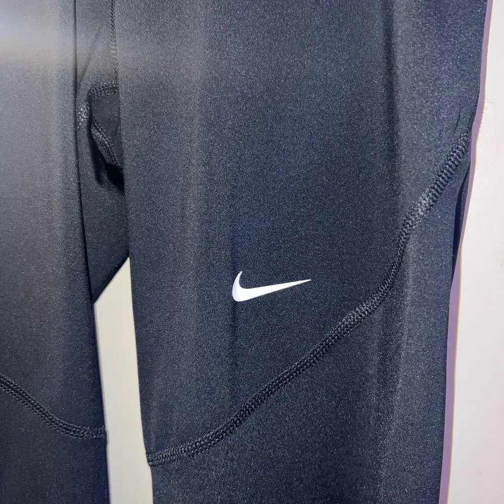 New Nike Pro Leggings Black Dri-FIT Mid-Rise Mesh-Paneled Training Gym MEDIUM